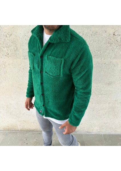 Erkek Pelüş Polar Hırka Gömlek – Yakalı, Ilik Düğmeli, Göğüs Cepli, Yumuşak Dokulu Kışlık Regular Fit Rahat Günlük Model - Çimen Yeşili fiyatları