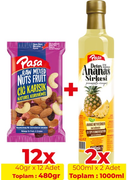 Detoks Ananas Sirkesi & Çiğ Karışık Kuruyemiş Seti – Paşa Lezzet İkilisi