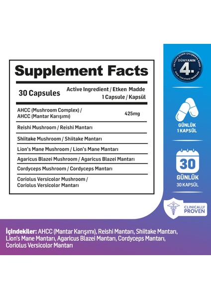 Shenmush | Mantar Karışımı | Ahcc, Reishi, Shiitake, Lions's Mane, Agaricus | 30 Kapsül modelleri
