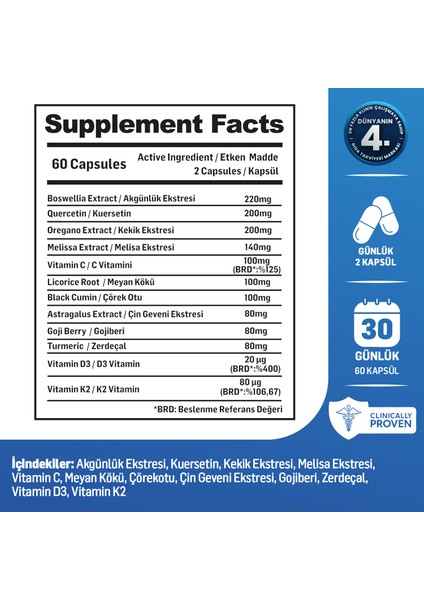 Eigrela | Alerji | Kuersetin, Kekik, Astragalus, Çörek Otu, Akgünlük.. | 60 Kapsül modelleri