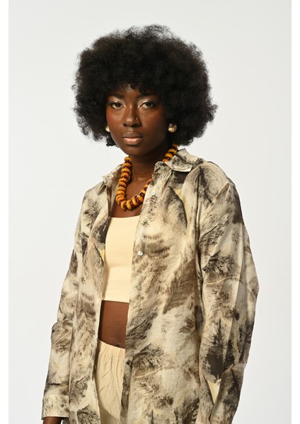 Kadın Desenli Oversize Kesim Gömlek fiyatları