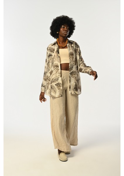 Kadın Desenli Oversize Kesim Gömlek modelleri