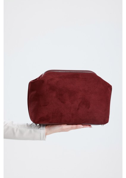 Kadın Bordo Süet Clutch El Çantası