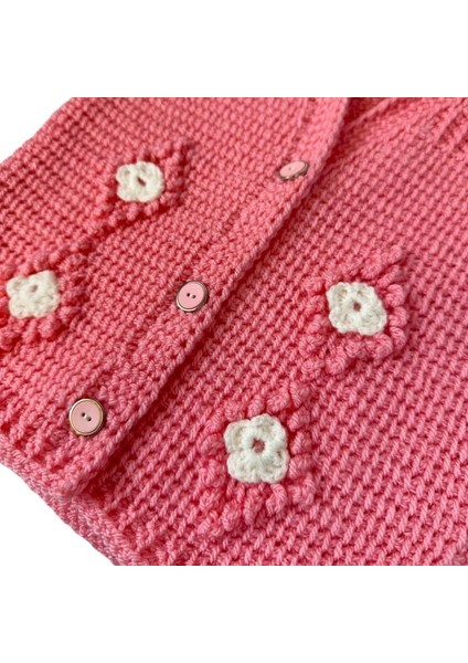 3485 El Örgüsü Çiçek Desenli Örgü Kız Bebek Yeleği / 1 - 3 Yaş fırsatları