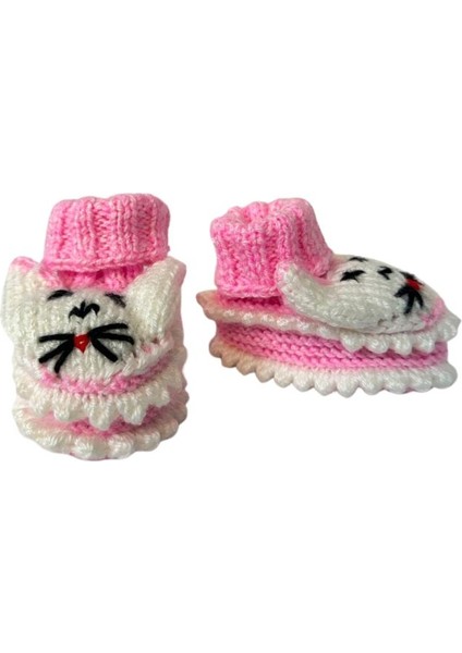 1206 El Örgüsü Tavşan Desenli Pembe Bebek Patik / 12 - 24 Ay