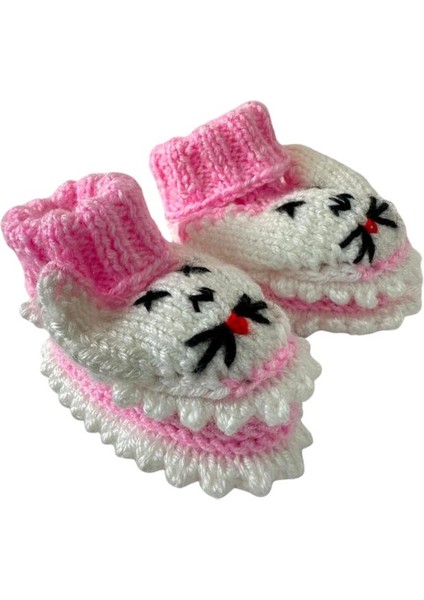 1206 El Örgüsü Tavşan Desenli Pembe Bebek Patik / 12 - 24 Ay fırsatları
