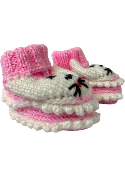 1206 El Örgüsü Tavşan Desenli Pembe Bebek Patik / 12 - 24 Ay indirimleri