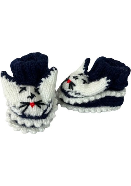 5479 El Örgüsü Tavşan Desenli Lacivert Bebek Patik / 12 - 24 Ay