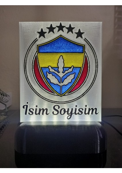 Kişiye Özel İsimli Sarı Lacivert Dekoratif LED Lamba Beyaz Led