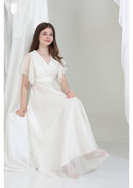 Kristal Kumaş Abiye Elbise Beyaz fiyatları