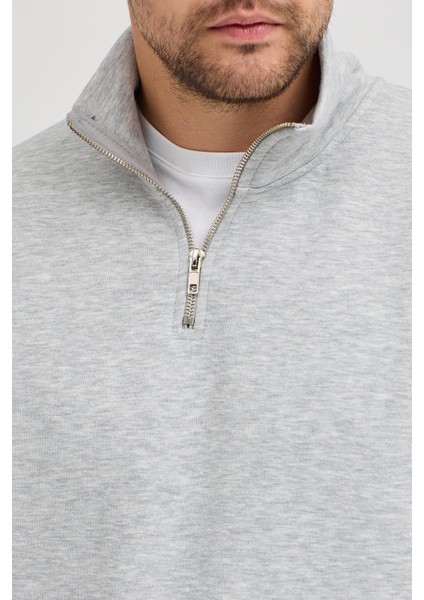 Unisex Regular Fit Rahat Kesim Pamuklu Içi Polarlı Yarım Fermuarlı Gri Dik Yaka Sweatshirt fırsatları