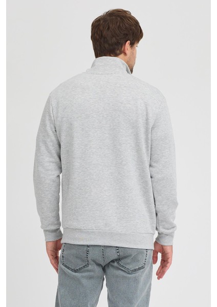 Unisex Regular Fit Rahat Kesim Pamuklu Içi Polarlı Yarım Fermuarlı Gri Dik Yaka Sweatshirt indirimleri