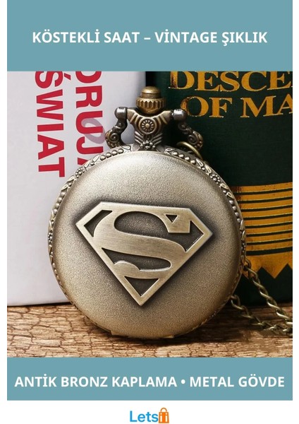 Süpermen Tasarımlı Antik Bronz Köstekli Saat