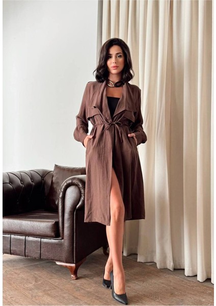 Kadın Kuşaklı Kruvaze Midi Trençkot fiyatları