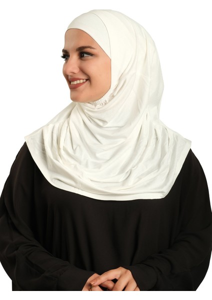 Krem Pratik Hazır Geçmeli Tesettür Eşarp Viskon Boneli Büyük Boy 1290BV_40 fiyatları
