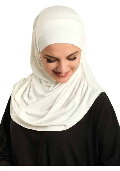 Krem Pratik Hazır Geçmeli Tesettür Eşarp Viskon Boneli Büyük Boy 1290BV_40 modelleri