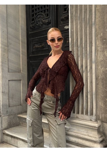 Siyah Dantel Bağlama Detaylı Bluz modelleri