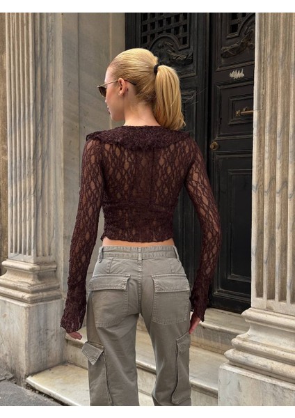 Siyah Dantel Bağlama Detaylı Bluz