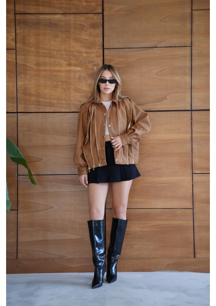 Kadın Bordo Fermuar Detaylı Kısa Ceket Bomber Gömlek Yaka Baharlık Ceket fiyatları