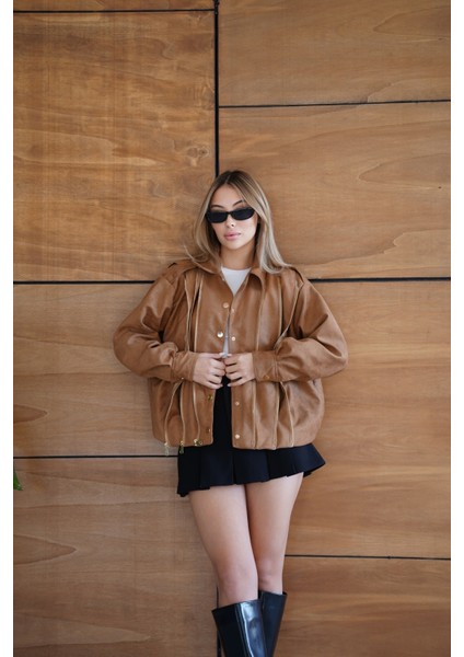 Kadın Bordo Fermuar Detaylı Kısa Ceket Bomber Gömlek Yaka Baharlık Ceket indirimleri