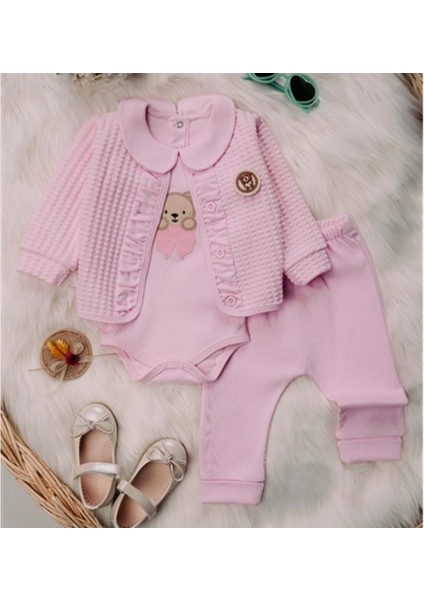 Mini Pakel 3-12 Aylık Kız Kapotineli Hırkalı Üçlü TAKIM-1389285 - Pembe