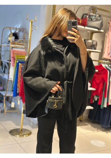 PNÇO0001 Seyyar Bağlamalı Kürk Detaylı Panço