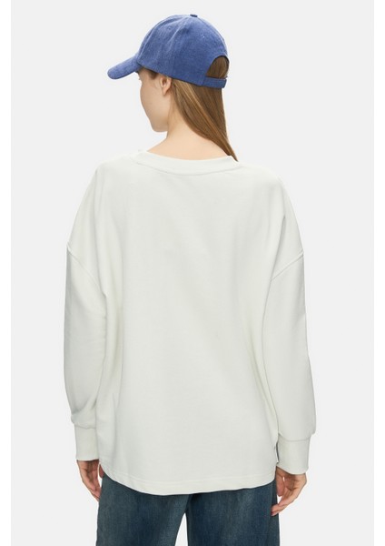 Olvera Kemik Rengi Bisiklet Yaka Nakışlı Loose Fit Kadın Sweatshirt indirimleri