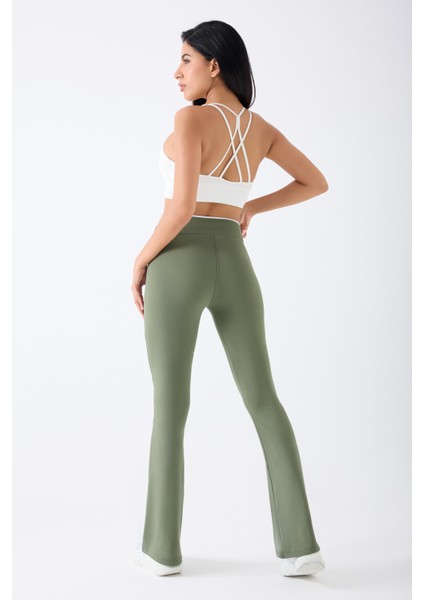 Imaj 486 Yeşil Renk Toparlayıcı ve Extra Esnek Etkili Normal Bel Ispanyol Paça Hamile Tayt modelleri