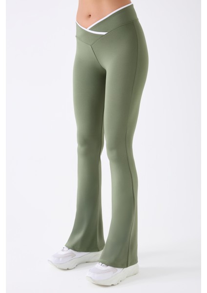 Imaj 486 Yeşil Renk Toparlayıcı ve Extra Esnek Etkili Normal Bel Ispanyol Paça Hamile Tayt indirimleri