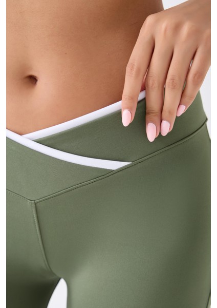 Imaj 486 Yeşil Renk Toparlayıcı ve Extra Esnek Etkili Normal Bel Ispanyol Paça Hamile Tayt