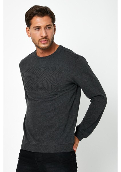 Erkek Baskılı Sweatshirt Antrasit