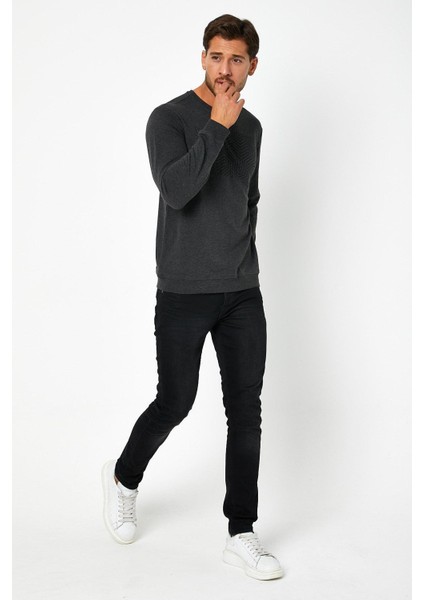 Erkek Baskılı Sweatshirt Antrasit
