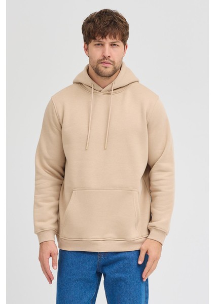 Erkek Bej Standart Fit Normal Kesim Içi Polarlı 3 Iplik Kapüşonlu Pamuklu Sweatshirt fiyatları