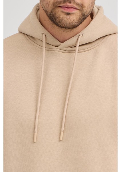 Erkek Bej Standart Fit Normal Kesim Içi Polarlı 3 Iplik Kapüşonlu Pamuklu Sweatshirt fırsatları