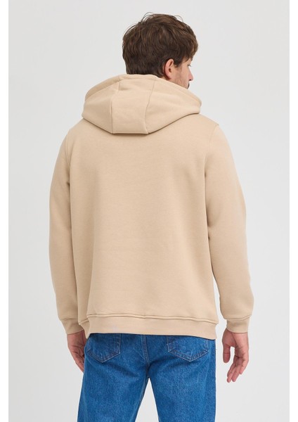 Erkek Bej Standart Fit Normal Kesim Içi Polarlı 3 Iplik Kapüşonlu Pamuklu Sweatshirt indirimleri