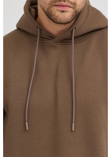 Erkek Kahverengi Standart Fit Normal Kesim Içi Polarlı 3 Iplik Kapüşonlu Pamuklu Sweatshirt fırsatları
