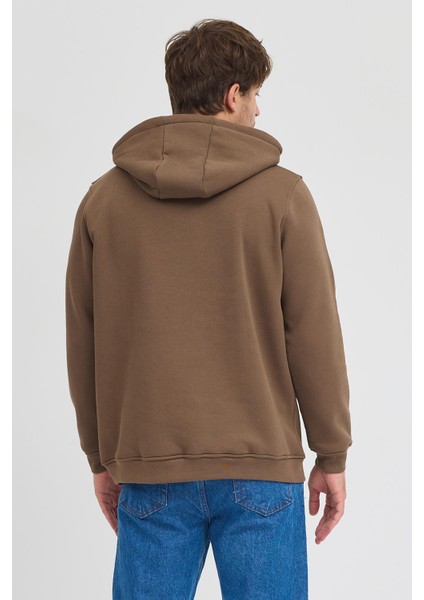 Erkek Kahverengi Standart Fit Normal Kesim Içi Polarlı 3 Iplik Kapüşonlu Pamuklu Sweatshirt indirimleri