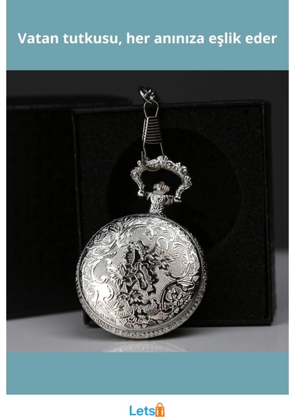 Özel Kutulu Türk Bayrağı Tasarımlı Gümüş Köstekli Saat fiyatları