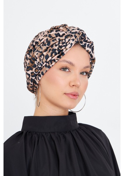 Pudra Çapraz Büzgülü Tesettür Bone Sandy Leopar Desen 2511_06 fiyatları