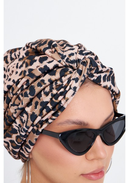 Pudra Çapraz Büzgülü Tesettür Bone Sandy Leopar Desen 2511_06 indirimleri