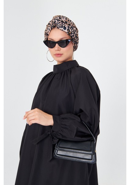 Pudra Çapraz Büzgülü Tesettür Bone Sandy Leopar Desen 2511_06