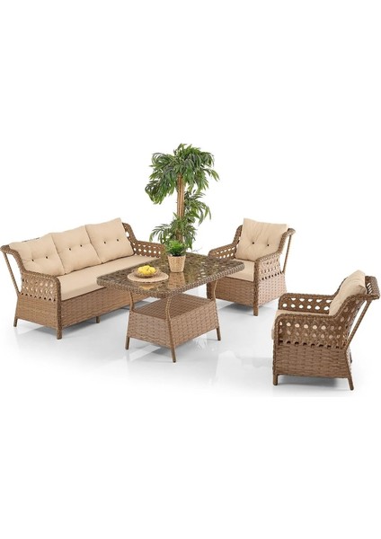 Rattan Alfa Bahçe Mobilyası 3+1+1+1+1+Camlı Masa fırsatları
