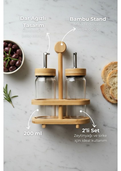 Mima Bambu Standlı 2'li Yağdanlık Küçük