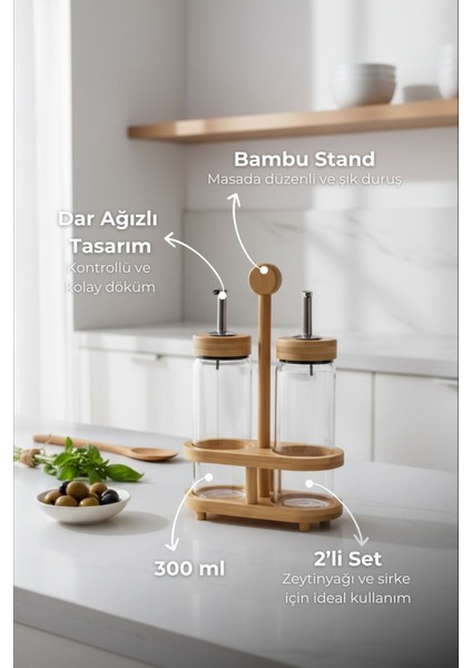 Mima Bambu Standlı 2'li Yağdanlık Büyük