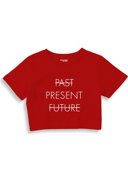 Past Present Future Crop Tişört - Kırmızı