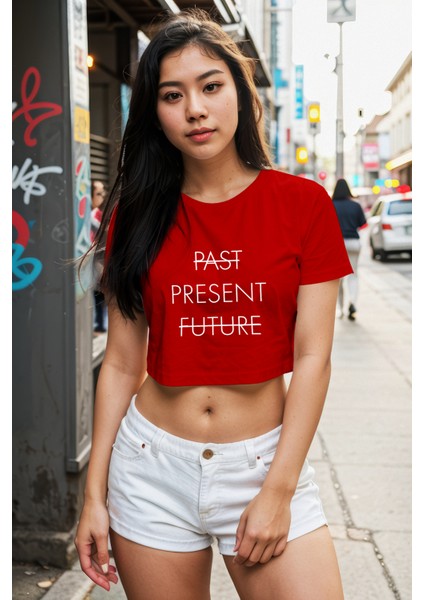 Past Present Future Crop Tişört - Kırmızı fiyatları