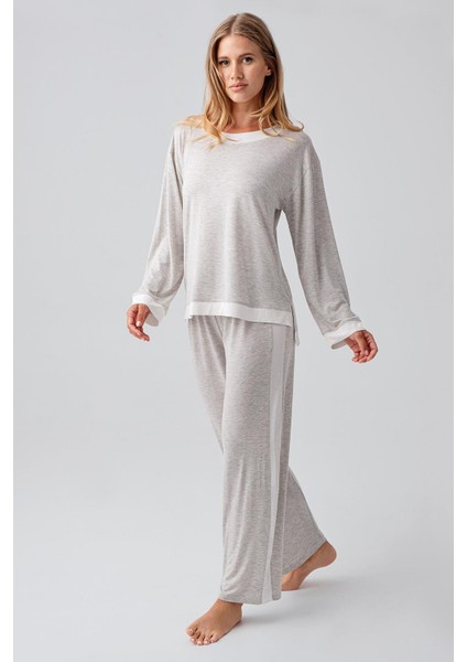 Uzun Kollu Basic Esnek Viskoz Pijama Takım 18209