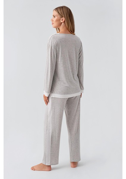 Uzun Kollu Basic Esnek Viskoz Pijama Takım 18209 modelleri