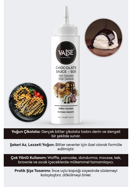 Gerçek Bitter Çikolatalı Sos (Glutensiz) 330 gr Waffle & Pankek & Meyve & Kek & Tatlı & Dondurma fiyatları