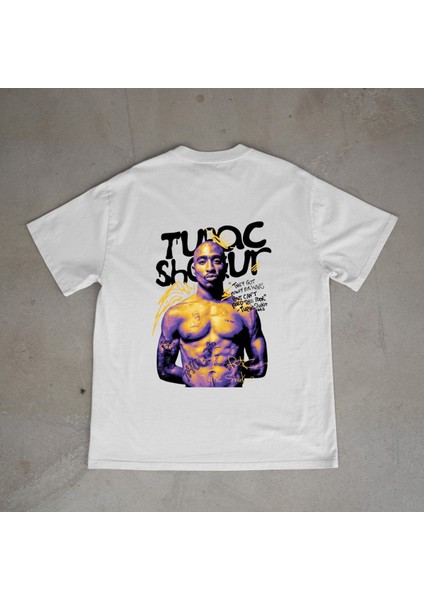 Tupac Tasarım Baskılı Beyaz Oversize T-Shirt